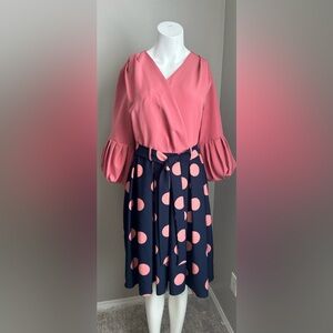 Orion London Coral Top with Navy & Coral Polka Dot Skirt